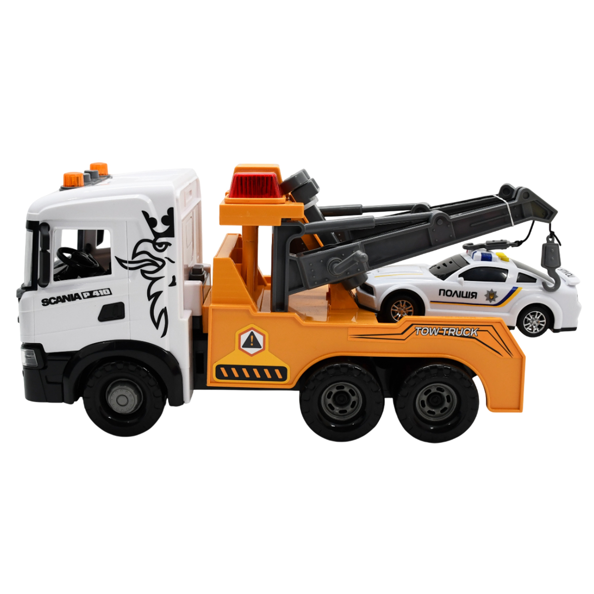 Mid Truck Playset – Scania Tow Truck with Police Car (lights and sounds)