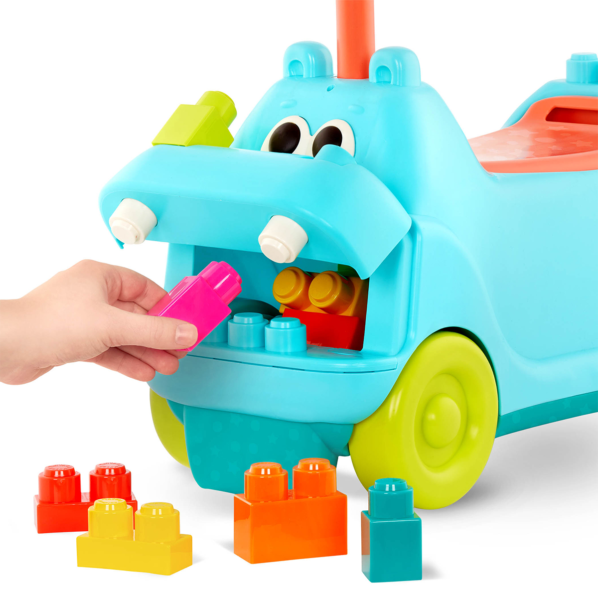 Battat Ride-on Toy with Building Blocks – Hippo Sunny