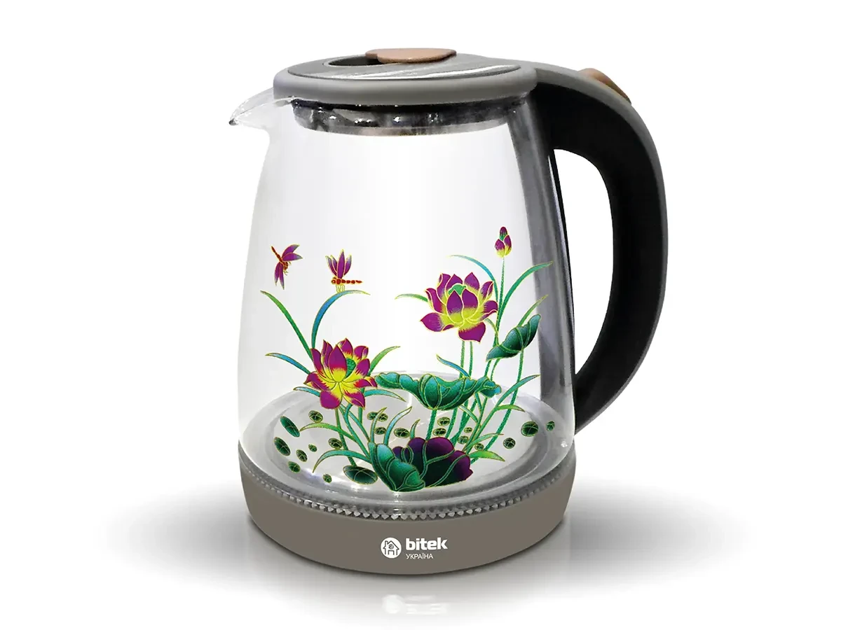 Electric glass kettle with flower 1.8l 2400W blue LED-light BITEK BT-3111