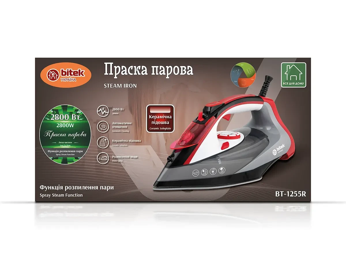 Steam iron with ceramic soleplate 2800W BITEK BT-1255R