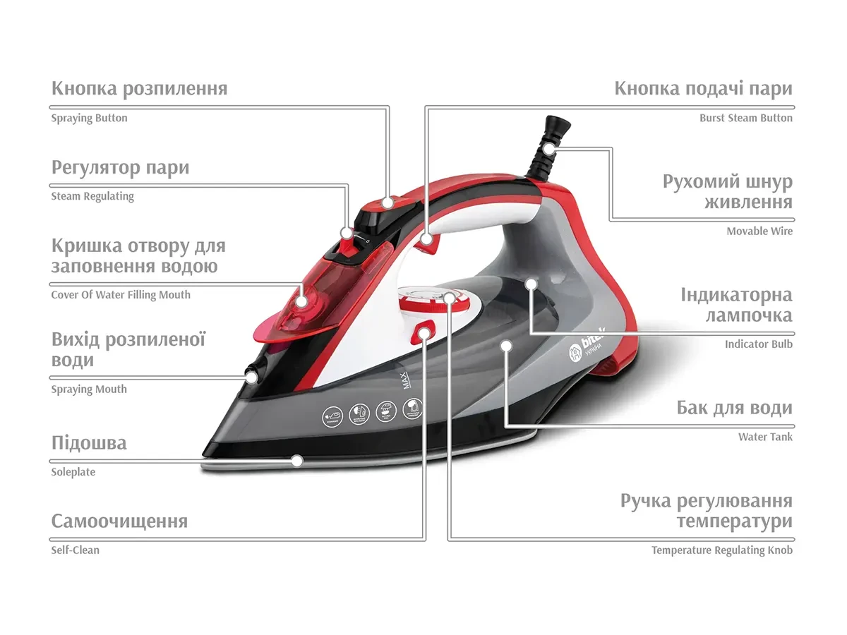 Steam iron with ceramic soleplate 2800W BITEK BT-1255R