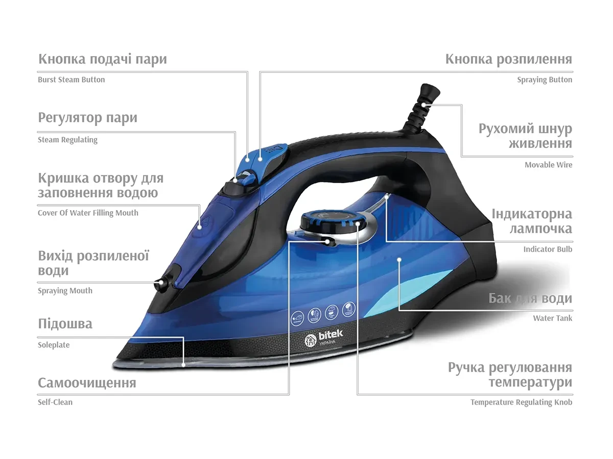 Steam iron with ceramic soleplate 3200W BITEK BT-1321B