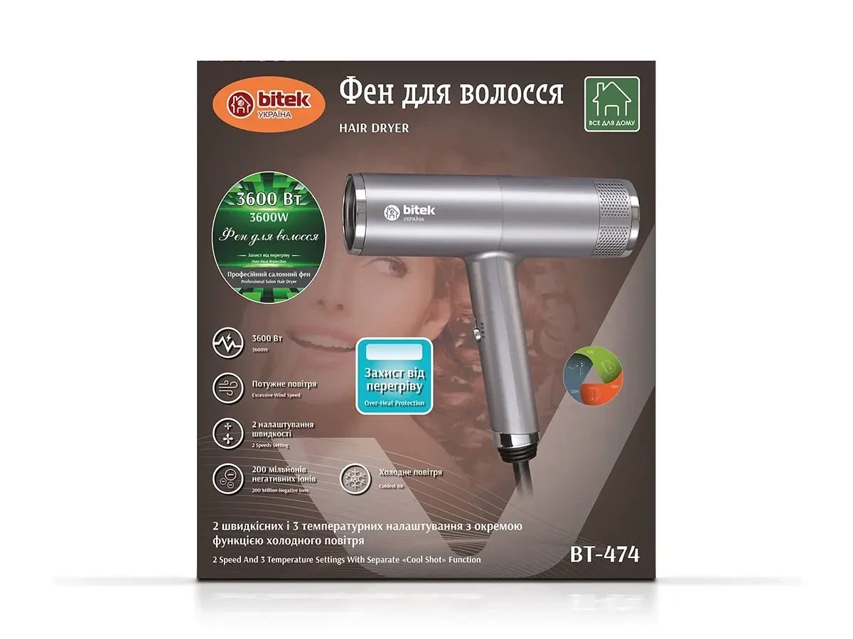 Фен для волос 3600Вт BITEK BT-474