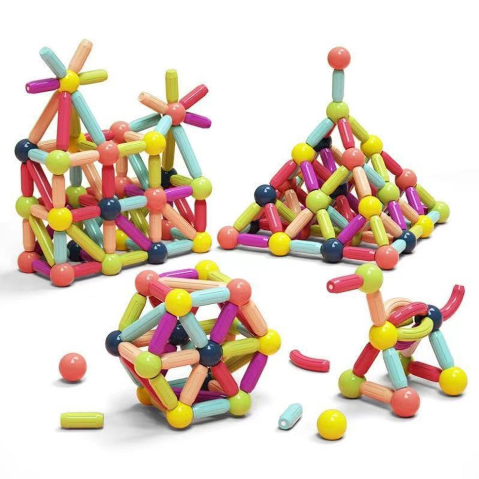 Children's magnetic building set H06-2 from sticks and balls, 128 parts Children's magnetic building set H06-2 from sticks and balls, 128 parts