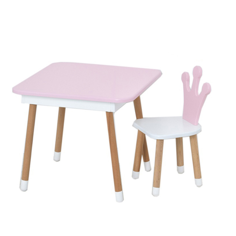 Table with chair "Crown" 06-025R-BOX with drawer, pink and white