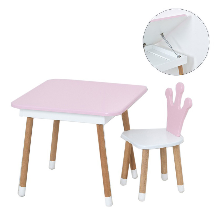 Table with chair "Crown" 06-025R-BOX with drawer, pink and white