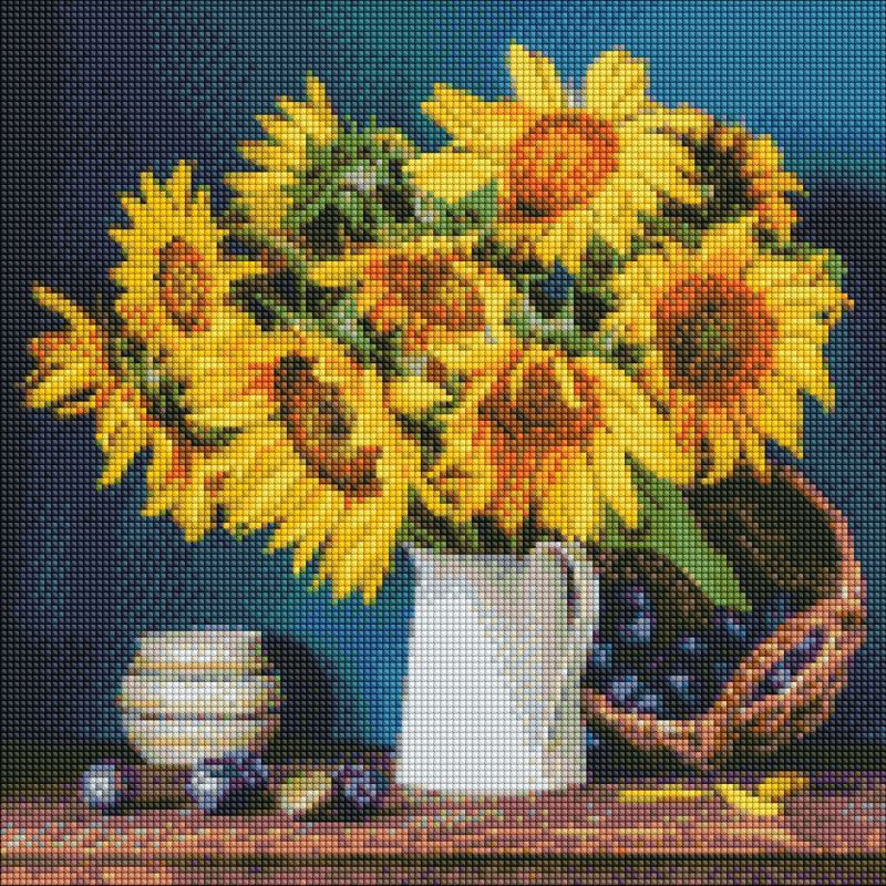 Diamond mosaic "Bright sunflowers" Ideyka AMO7417 40x40 cm