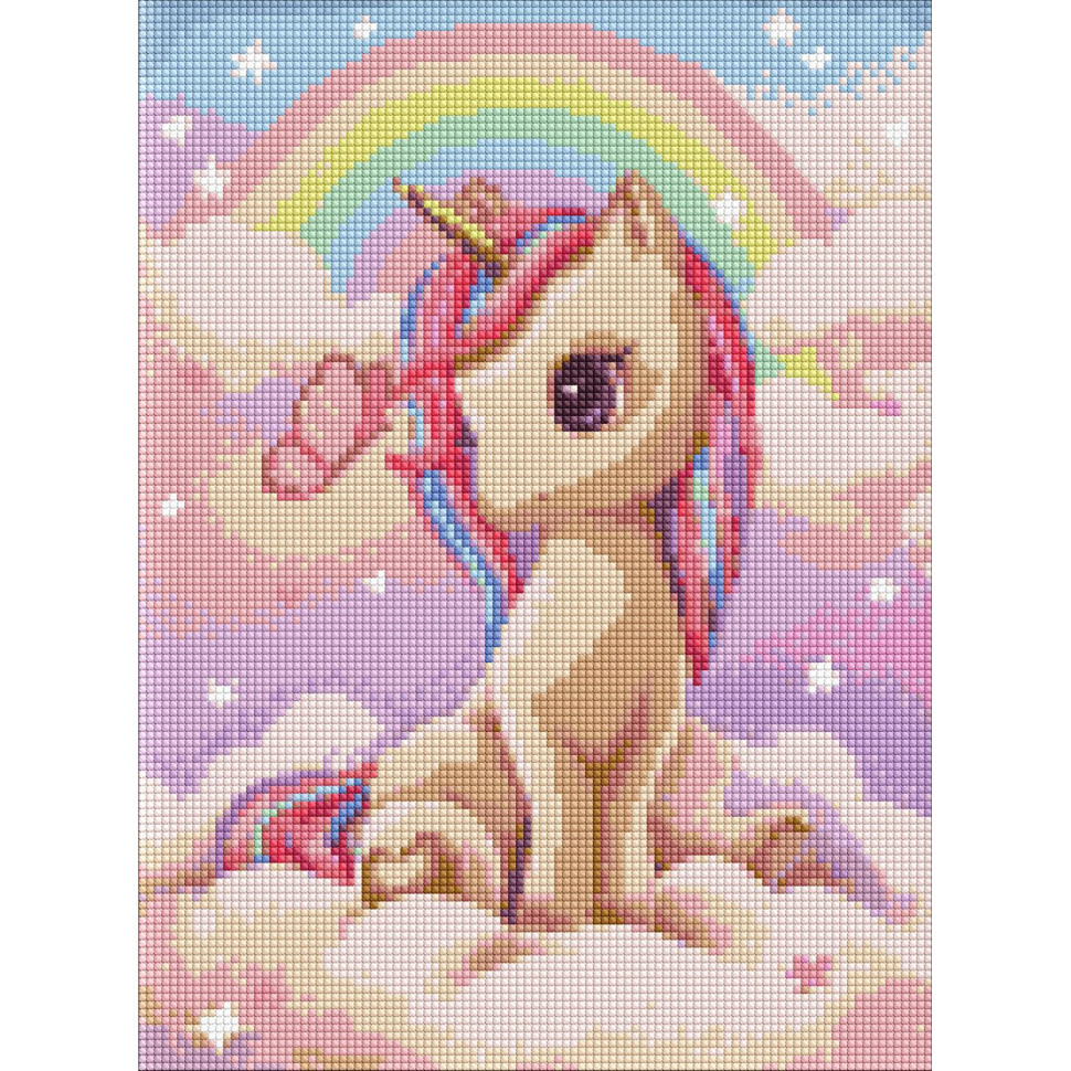 Diamond mosaic "Curious Unicorn" with AB rhinestones AMO7631 30x40cm