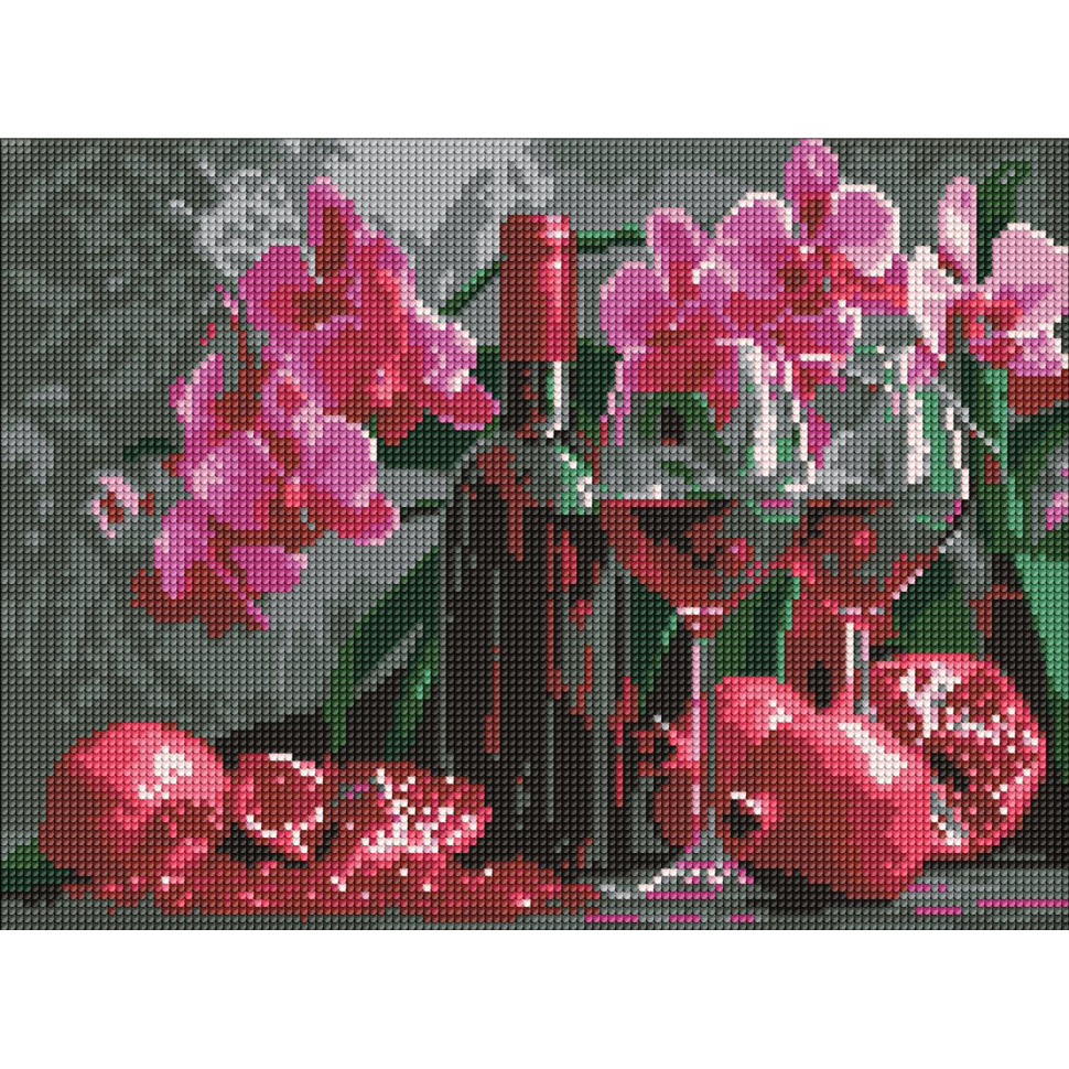 Алмазна мозаїка «Вино та орхідеї» AMO8118, 30x40 см
