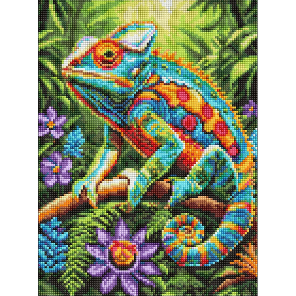 Diamond mosaic "Colorful forest chameleon" ©art_selena_ua AMO20457, 30x40 cm
