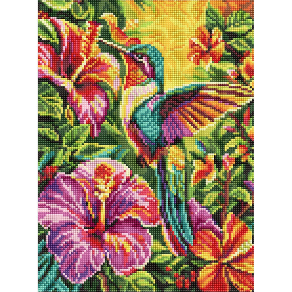 Алмазна мозаїка «Яскравий колібрі в тропіках» ©art_selena_ua AMO20487, 30x40 см