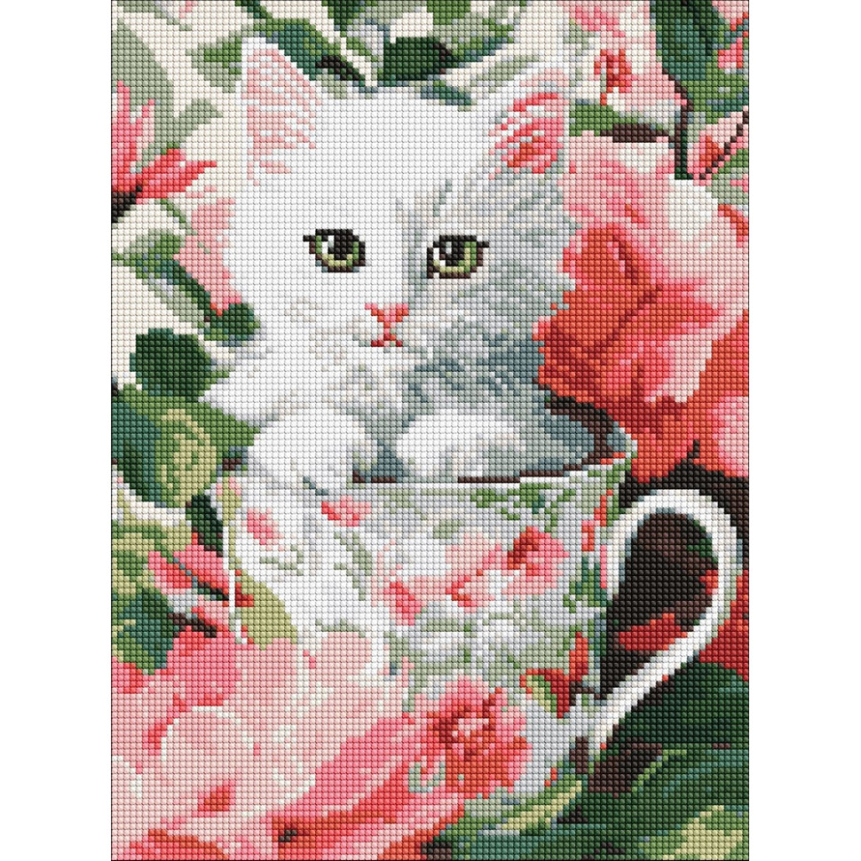 Алмазна мозаїка «Квітковий кіт» ©art_selena_ua AMO20517, 30x40 см