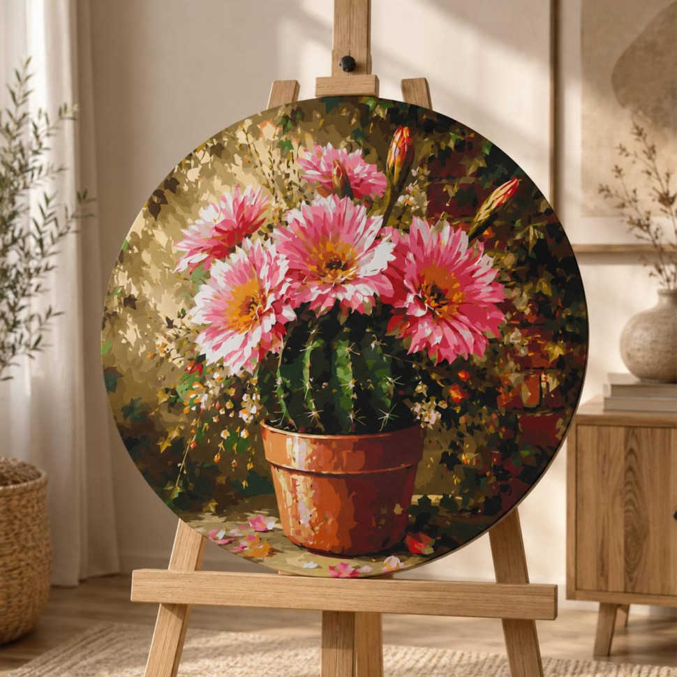 Картина за номерами «Cactus Echinopsis» OR2028, діаметр 45 см