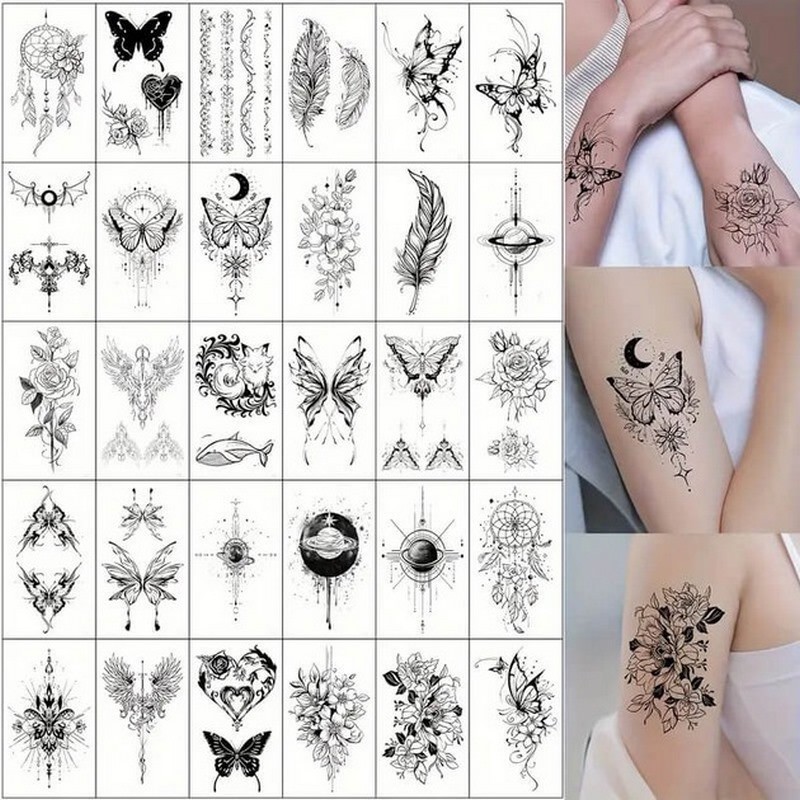 Набор временных тату «Черные мини» black-tattoo-mini-set-30 из 30 черных по 9,5 х 5,5 см