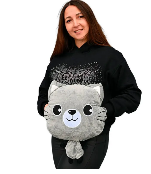 Детская мягкая игрушка "Кошечка" L1128(Grey) игрушка с пледом, размер 40 см
