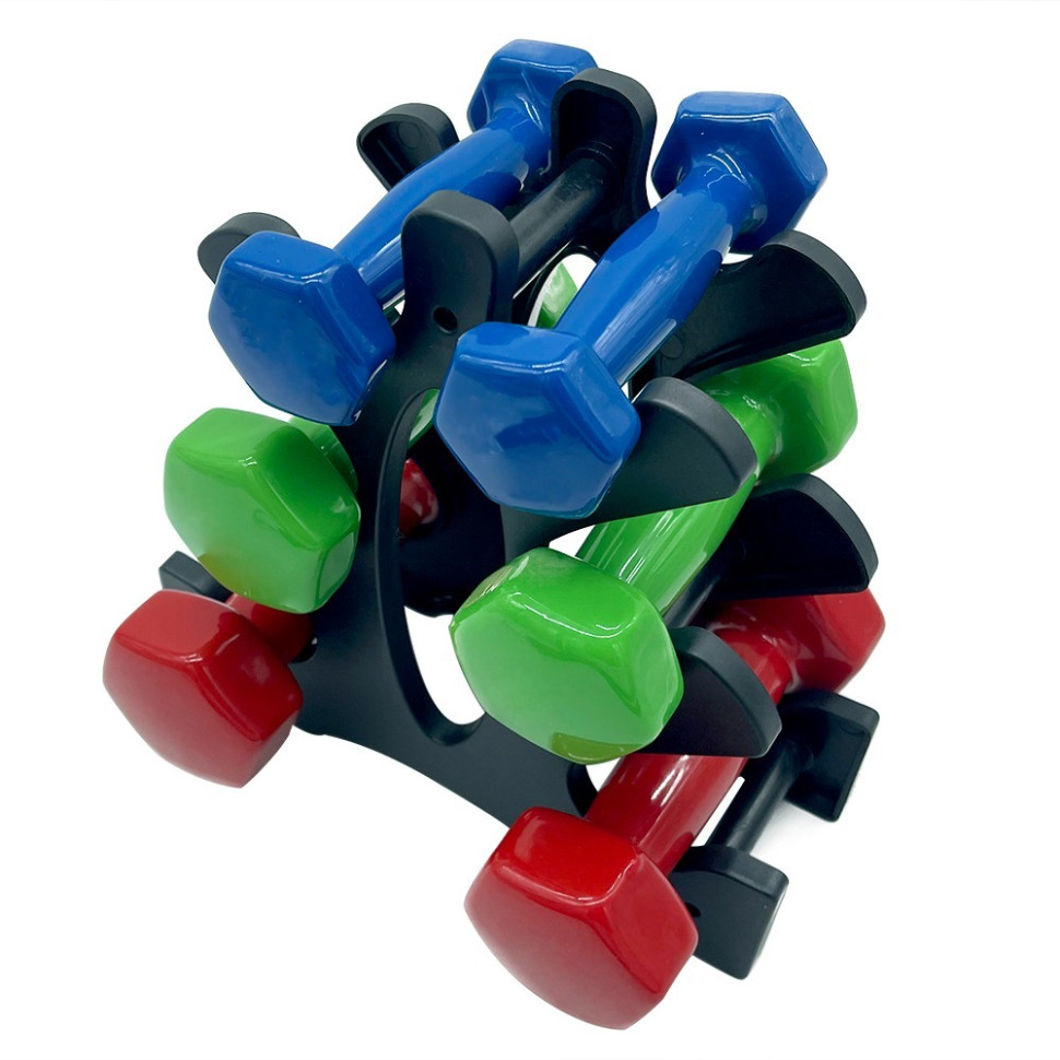 Набор виниловых гантелей на подставке Vinyl Dumbbell Set NE-VIN-125, 2 шт по 1 кг, 1,5 кг, 2 кг