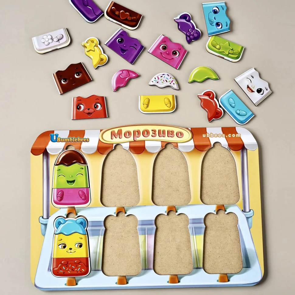Wooden Puzzle-Insert "Ice Cream" Ubumblebees (PSD076) PSD076