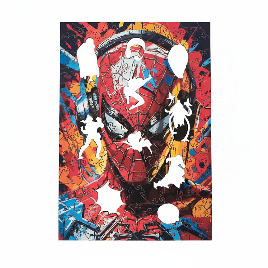Shaped wooden puzzle "Spider-Man" PZ013-A4C-AC 75-125 pieces, A4 size Shaped wooden puzzle "Spider-Man" PZ013-A4C-AC 75-125 pieces, A4 size