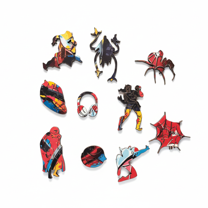 Shaped wooden puzzle "Spider-Man" PZ013-A4C-AC 75-125 pieces, A4 size Shaped wooden puzzle "Spider-Man" PZ013-A4C-AC 75-125 pieces, A4 size