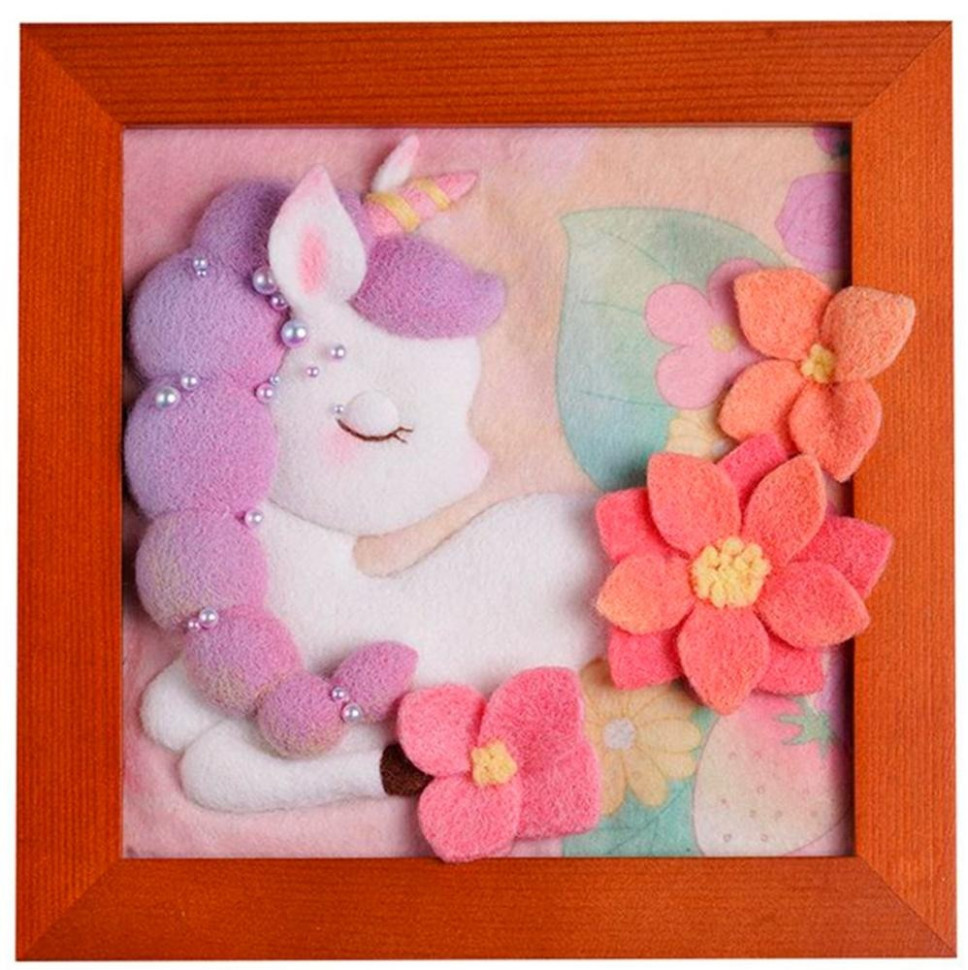 Needle Felting Kit "Unicorn" YG0252, 18x18 cm, Wood