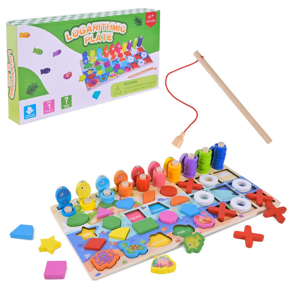 Wooden toy center development C9426 inserts, pyramids, fishing