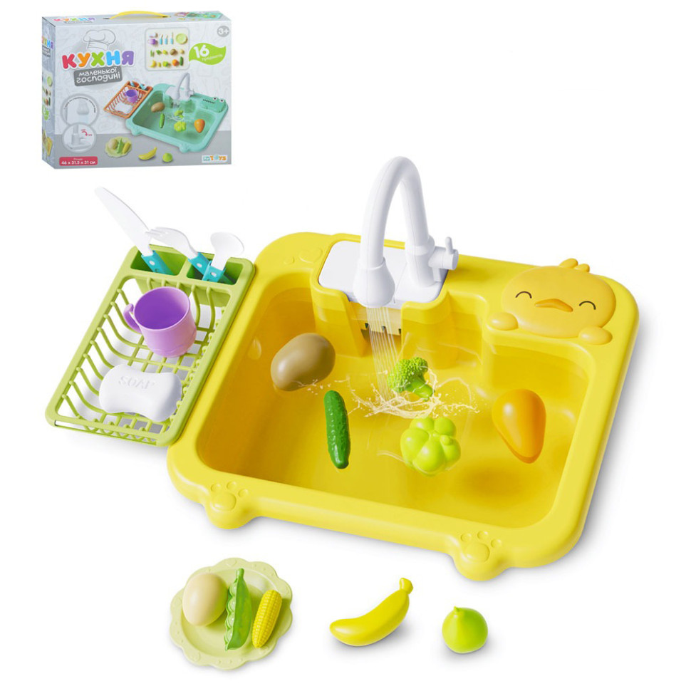 Children's toy kitchen WD-801A, sink, water flows, 16 items