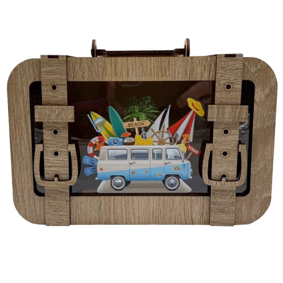 Wooden piggy bank suitcase "On a trip" 3240-15-005 size 24x17 cm