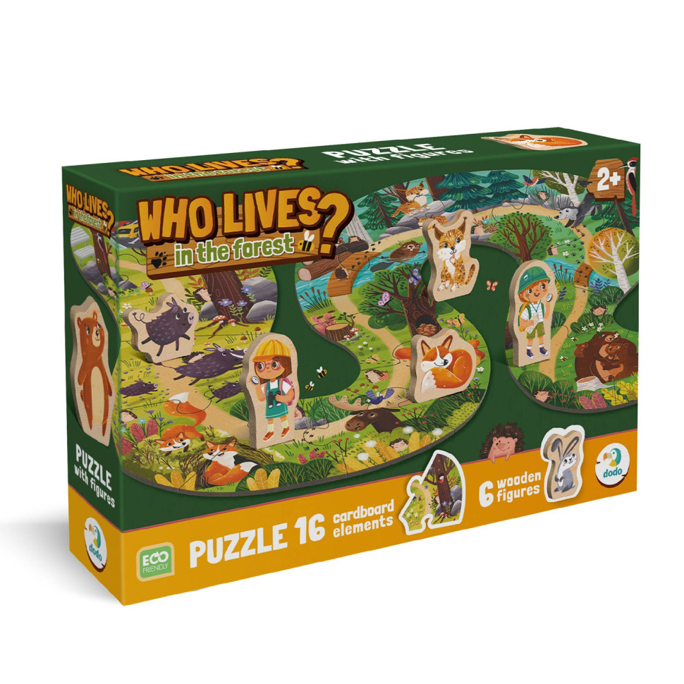 Children's puzzle with wooden figures "Who lives in the forest?" 300608, 16 pieces