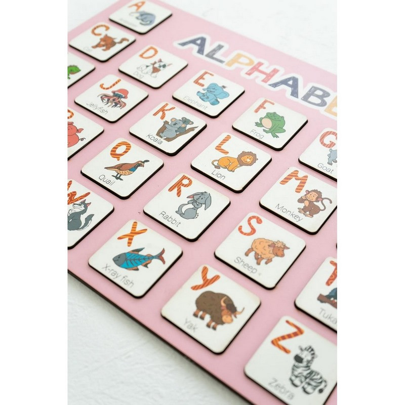Wooden English alphabet insert "ALPHABET" pink 29x39 cm