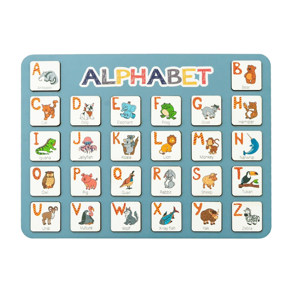 Wooden English alphabet insert "ALPHABET" blue 29x39 cm