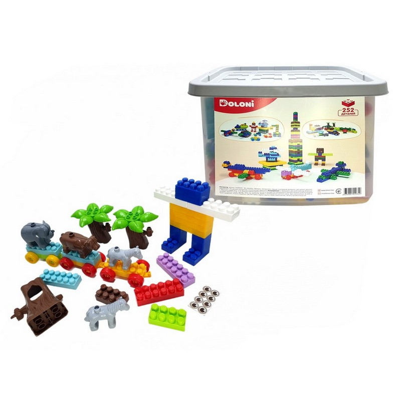 Children's block construction set 013999/03 in a plastic box, 252 parts Children's block construction set 013999/03 in a plastic box, 252 parts