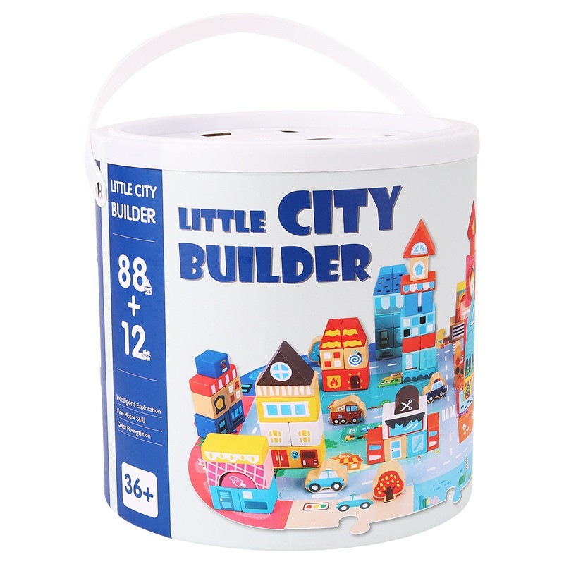 Wooden construction set "City" C 75545, 12 puzzles, 88 pieces