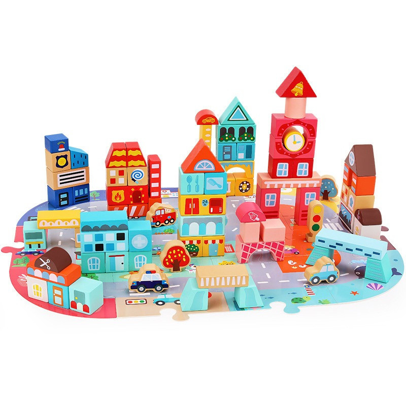 Wooden construction set "City" C 75545, 12 puzzles, 88 pieces