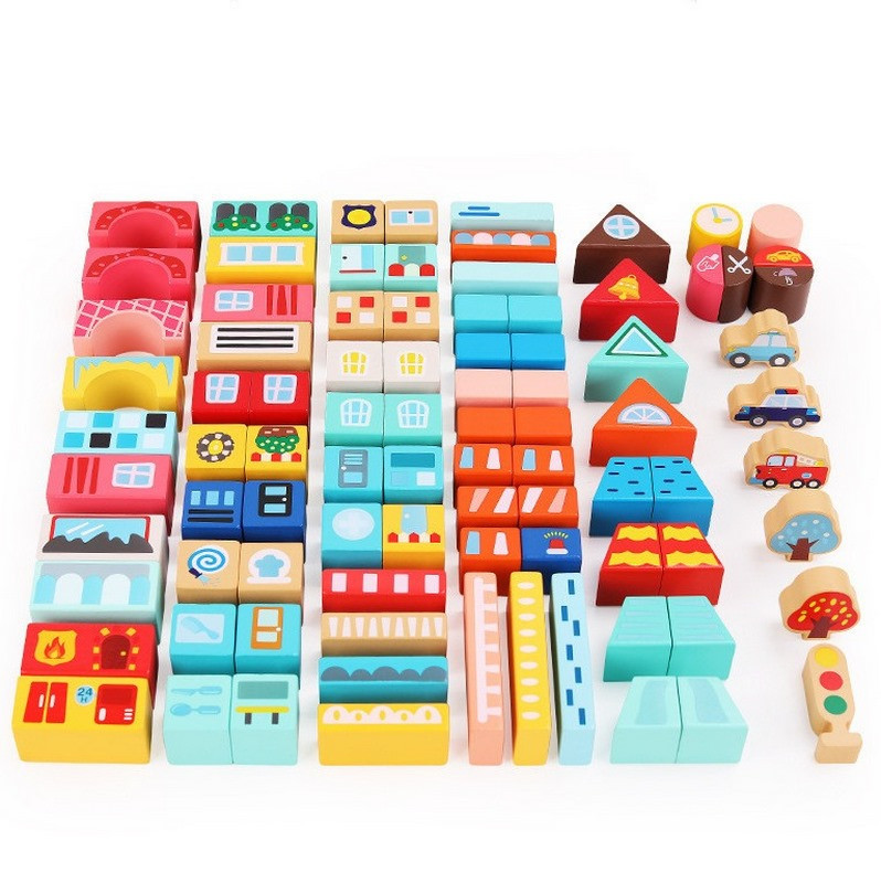 Wooden construction set "City" C 75545, 12 puzzles, 88 pieces