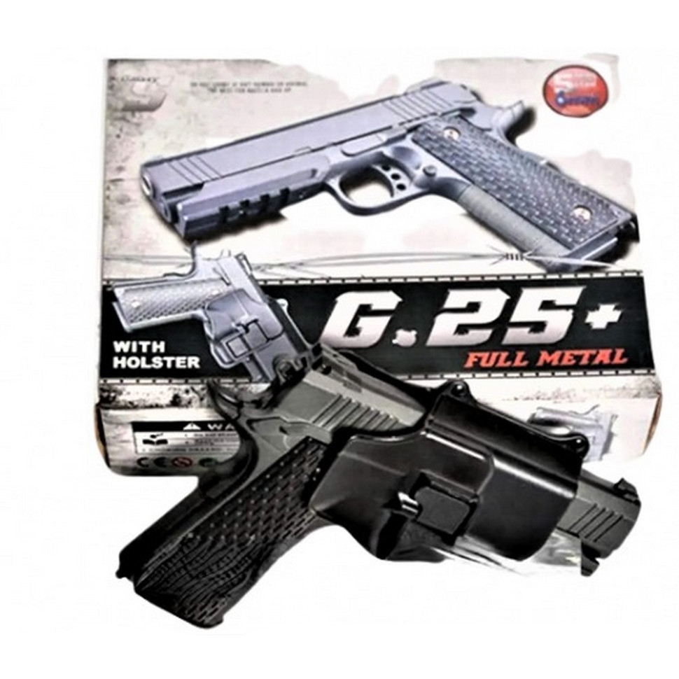 Дитячий пістолет на кульках "Colt 1911 Rail" Galaxy G25+ чорний метал з кобурою