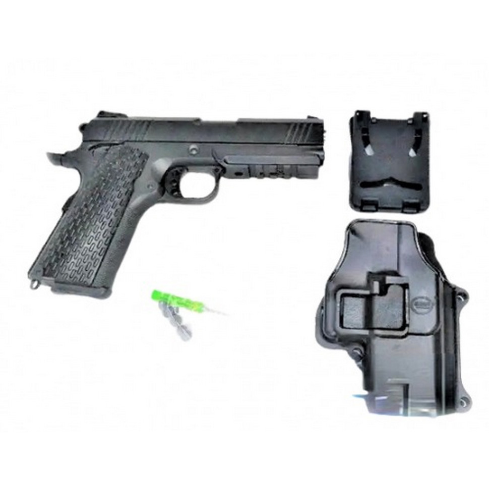 Дитячий пістолет на кульках "Colt 1911 Rail" Galaxy G25+ чорний метал з кобурою