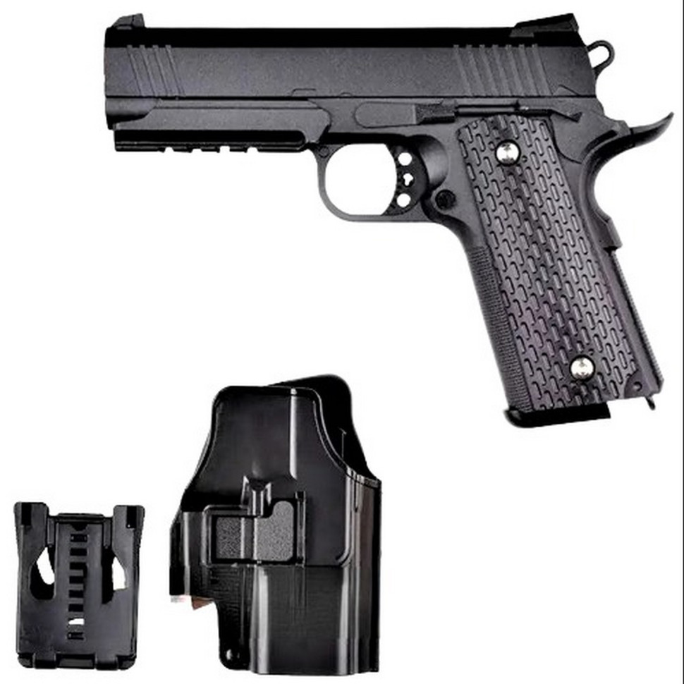 Дитячий пістолет на кульках "Colt 1911 Rail" Galaxy G25+ чорний метал з кобурою