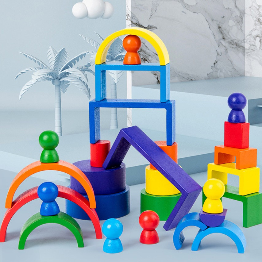 Wooden toy "Rainbow-balancer" C15025, 27 multi-colored figures Wooden toy "Rainbow-balancer" C15025, 27 multi-colored figures