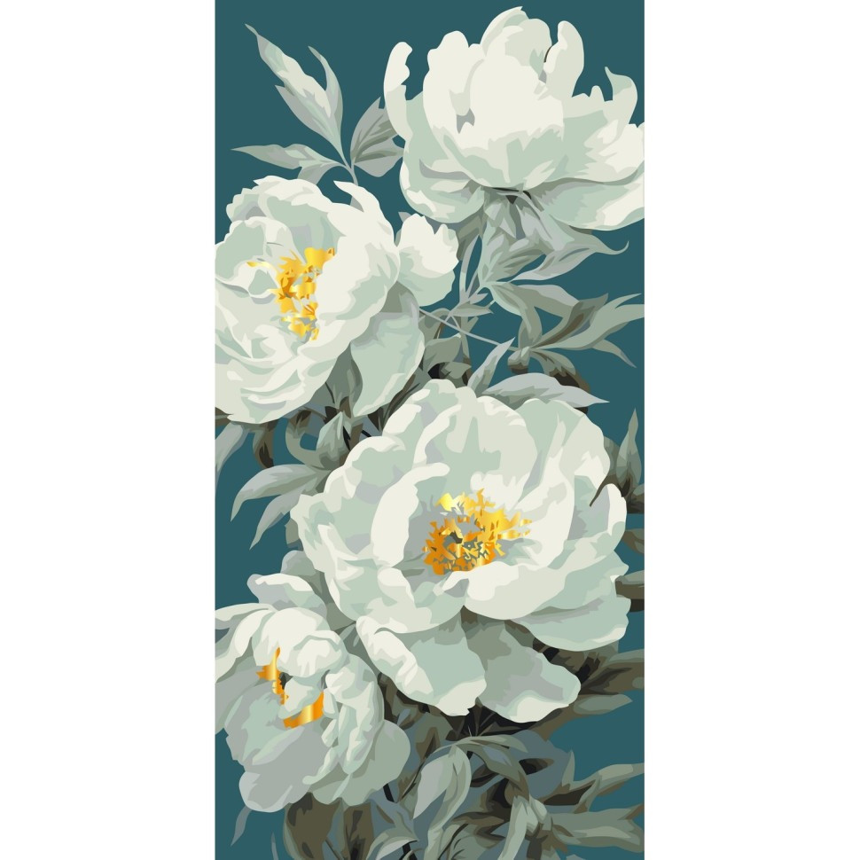 Paint by numbers "White Peonies" 13093-AC 40x80 cm, with metallic paints