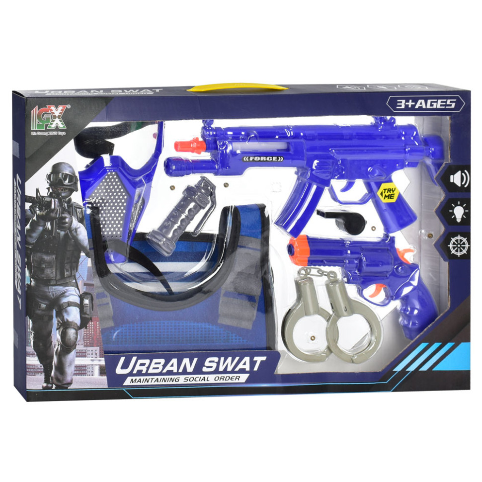 Play set with weapons "Policeman" 333F-2: vest, mask, sound and light effects