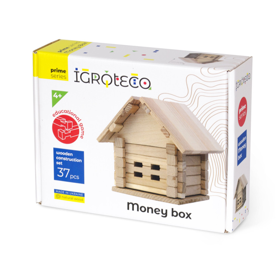 Wooden construction set "Piggy Bank" Igroteco 900293, 37 parts
