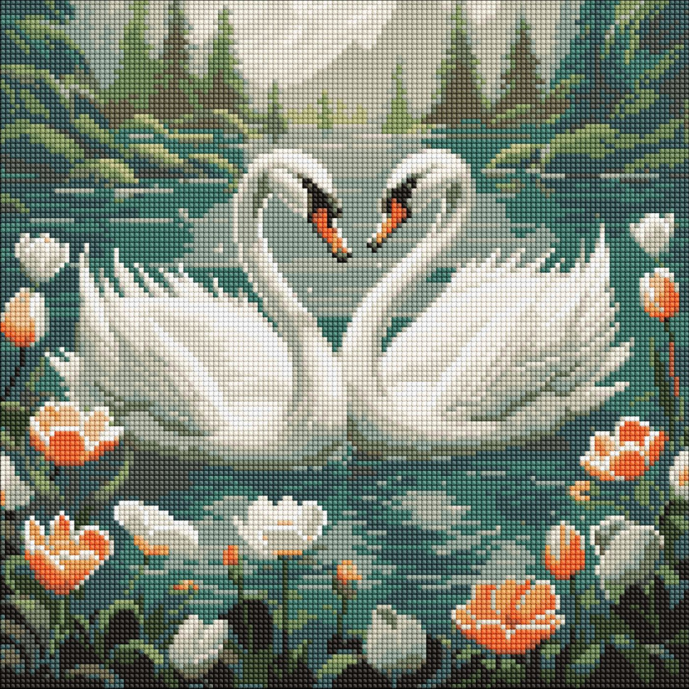 Diamond mosaic "Swan Fidelity" AMO7964 40x40cm
