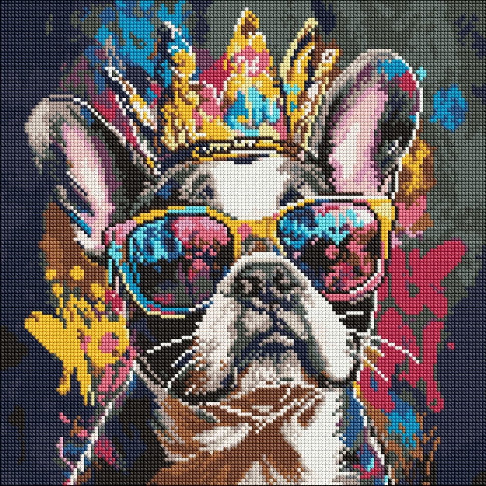 Diamond mosaic "Bright Bulldog" ©art_selena_ua AMO8205, 40x40 cm