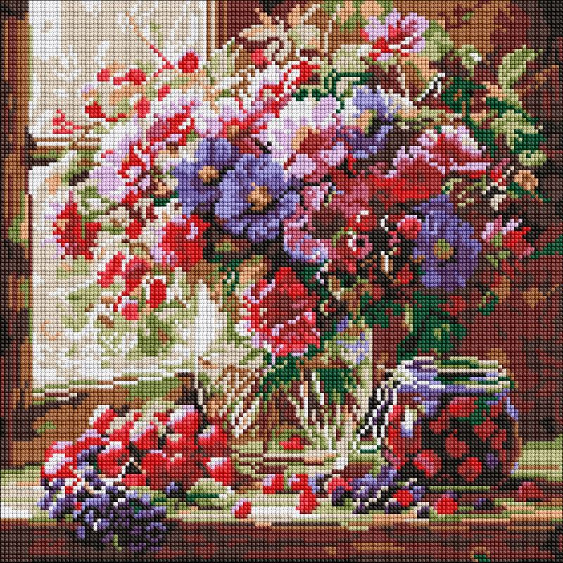 Diamond mosaic "Bouquet and fruits" ©art_selena_ua AMO8314, 40x40 cm