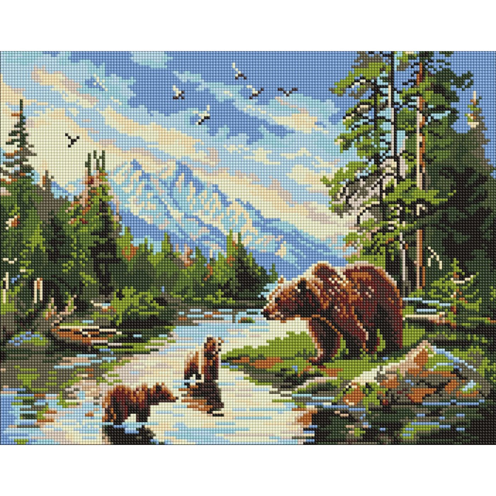 Diamond mosaic "Bear and cubs" ©art_selena_ua AMO20089, 40x50 cm