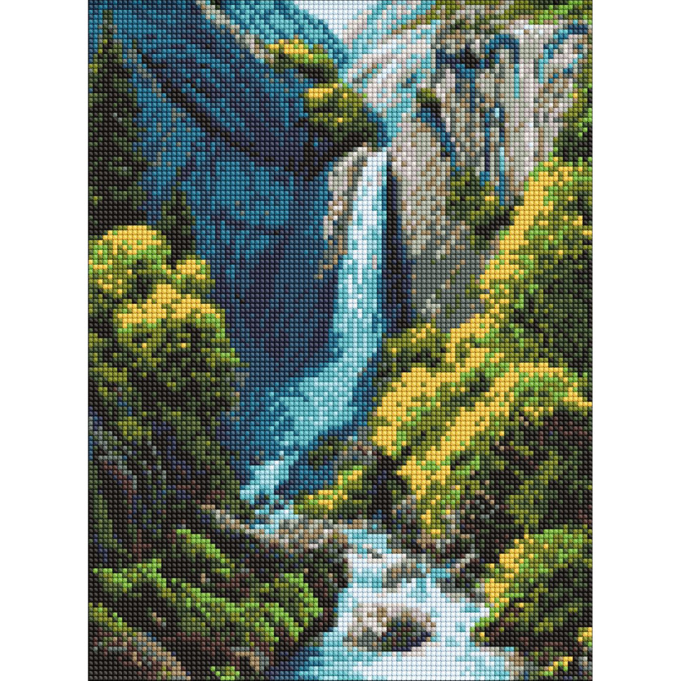 Diamond mosaic "Waterfall in the mountains" AMO20230, 30x40 cm