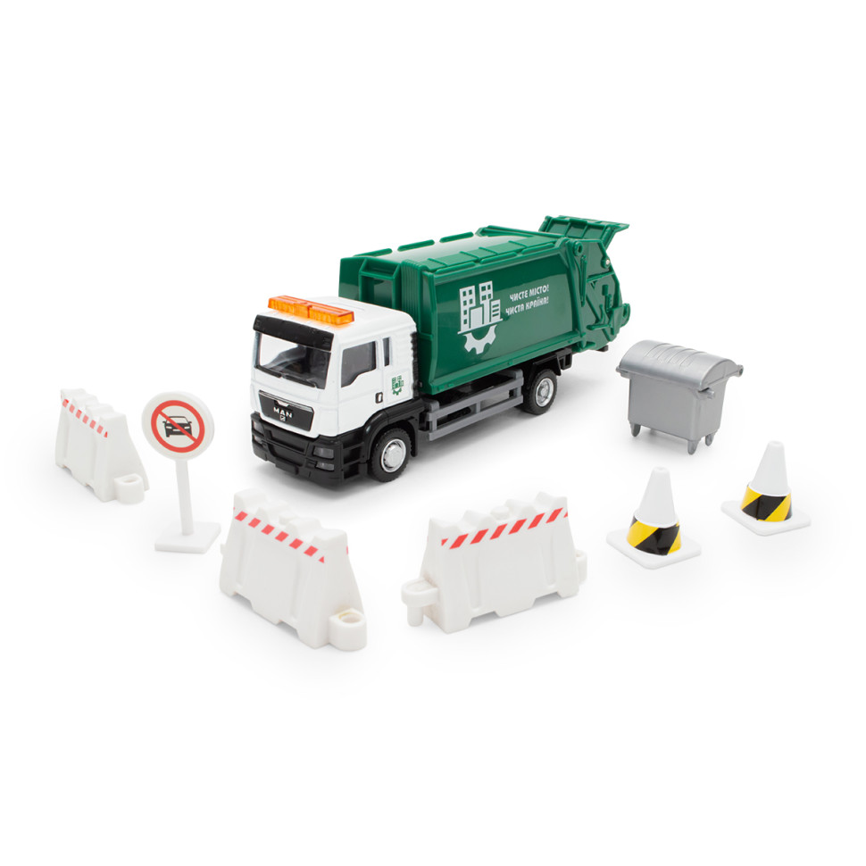 Garbage Truck Man 250431U Game Set with Accessories, 1:64 Scale