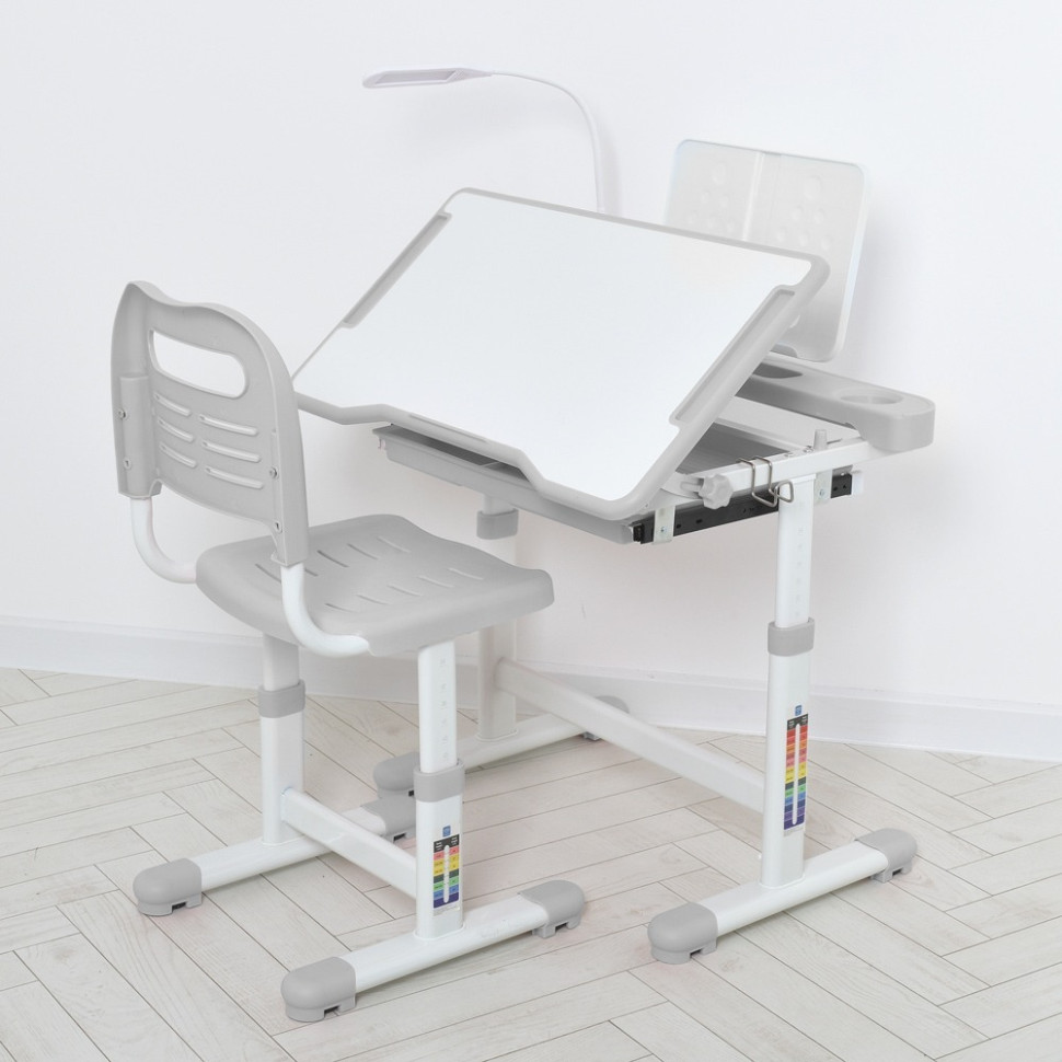 Desk M 5068-11 with book stand and lamp, gray