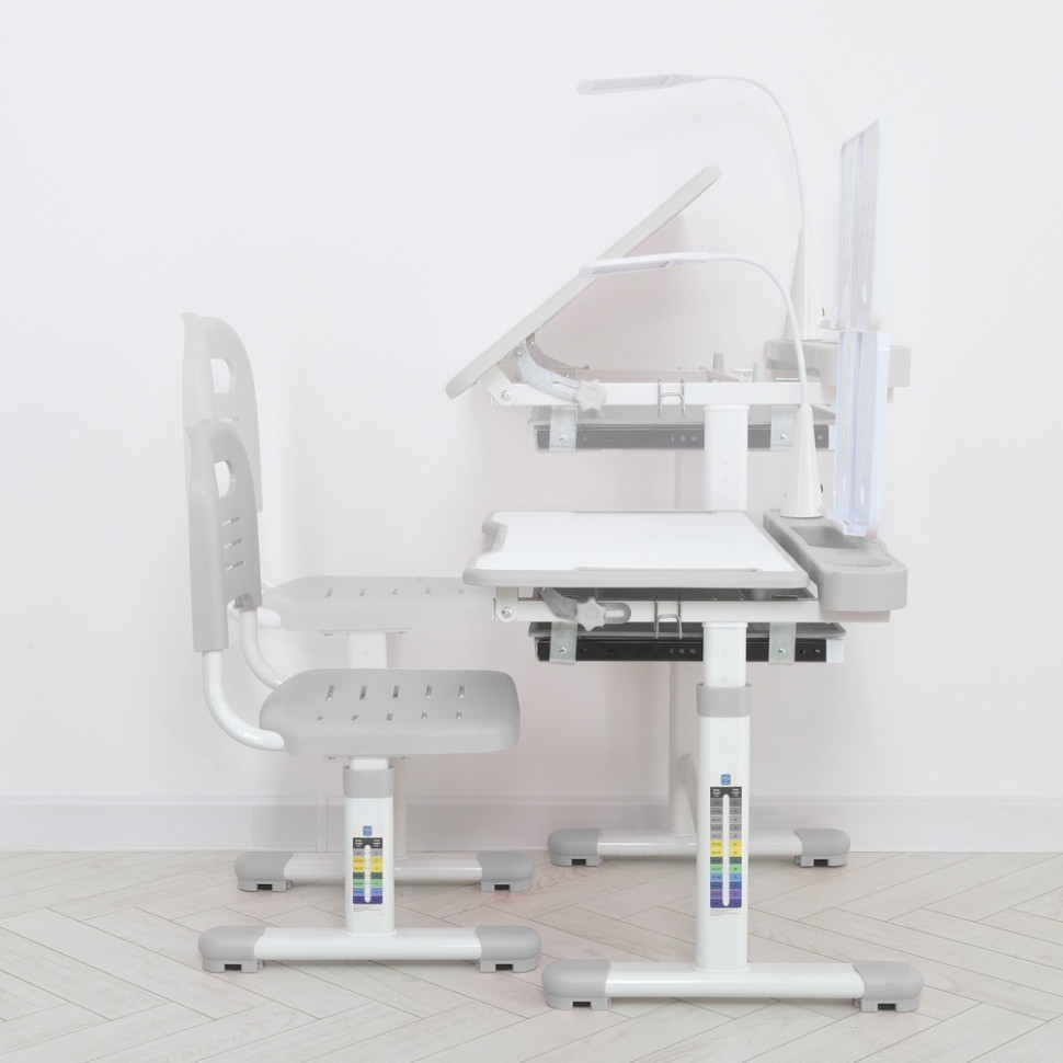 Desk M 5068-11 with book stand and lamp, gray