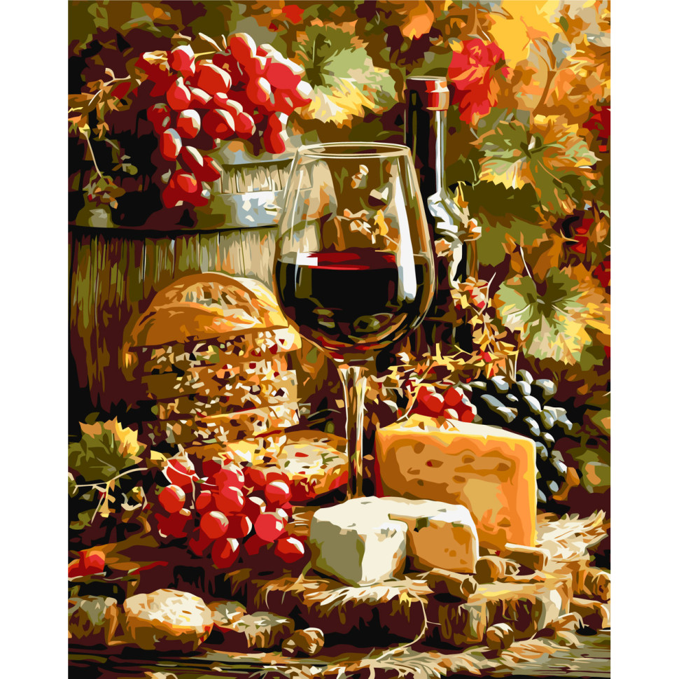 Painting by numbers "Still Life with Wine and Cheese" LW3059-01, 40x50 cm